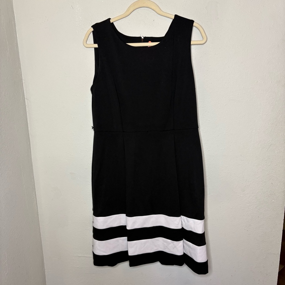 Calvin Klein Black Dress with White Stripe Hem Size 12